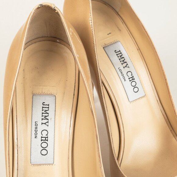 Jimmy Choo Luna Nude Patent Peep-Toe Heels - Picture 9 of 10